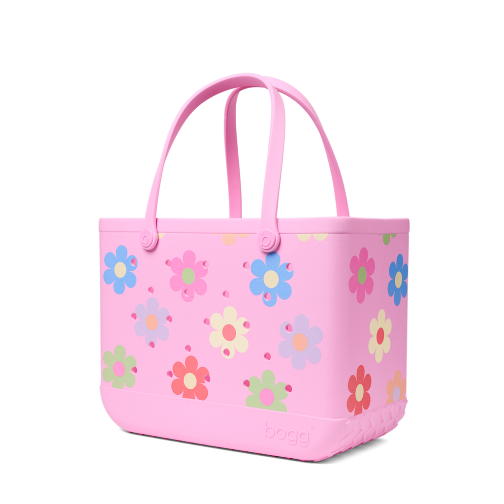 Large Washable Tote Bag Happy Flowers for Poolside Essentials