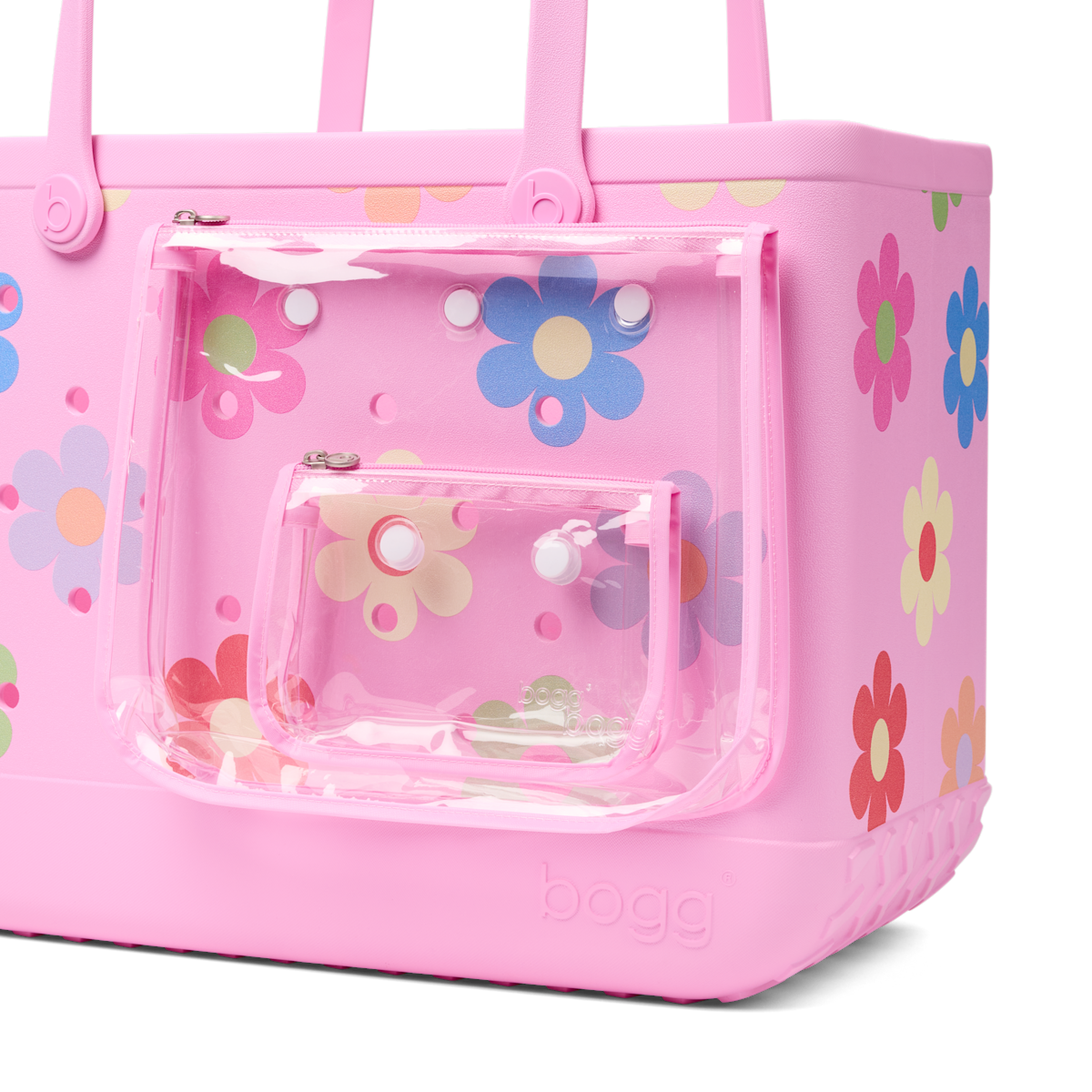 Large Washable Tote Bag Happy Flowers for Poolside Essentials