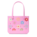 Medium Washable Tote Bag Happy Flowers for Poolside Essentials