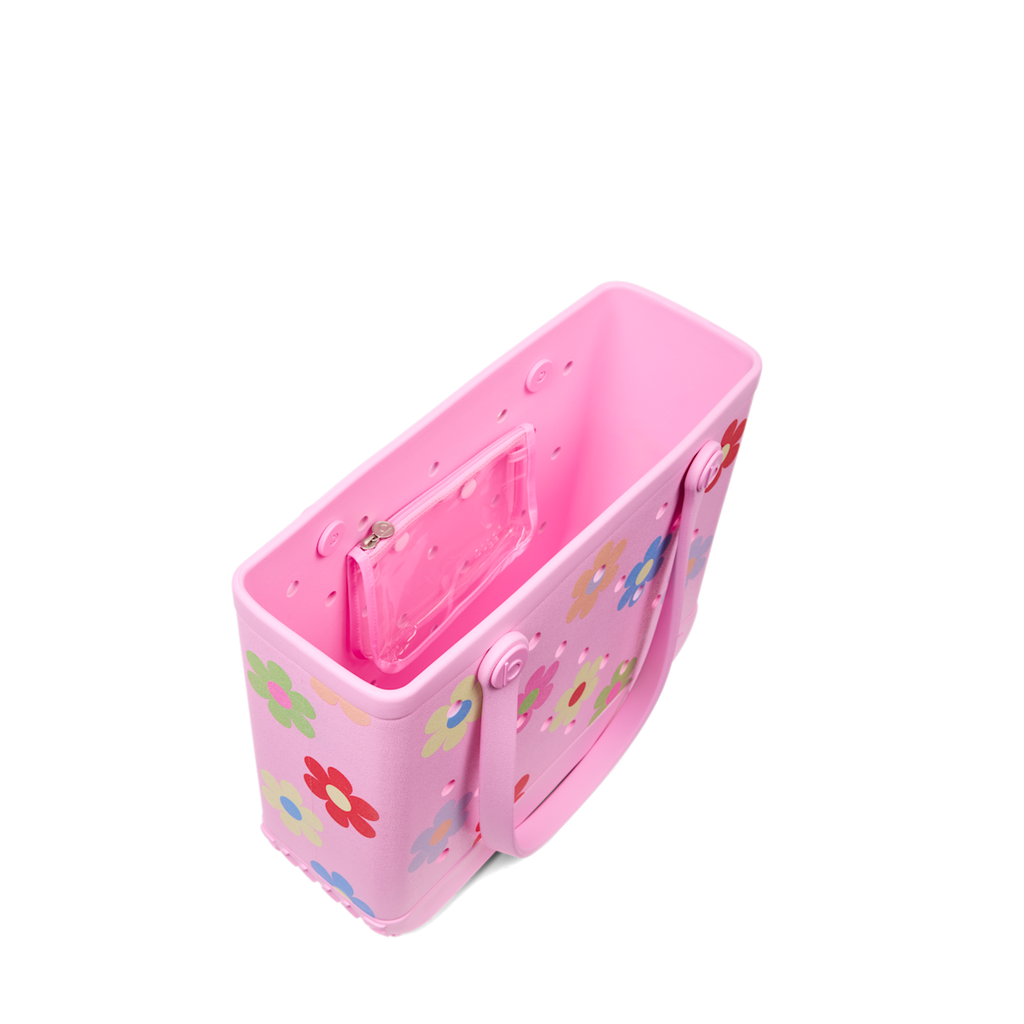 Medium Washable Tote Bag Happy Flowers for Poolside Essentials