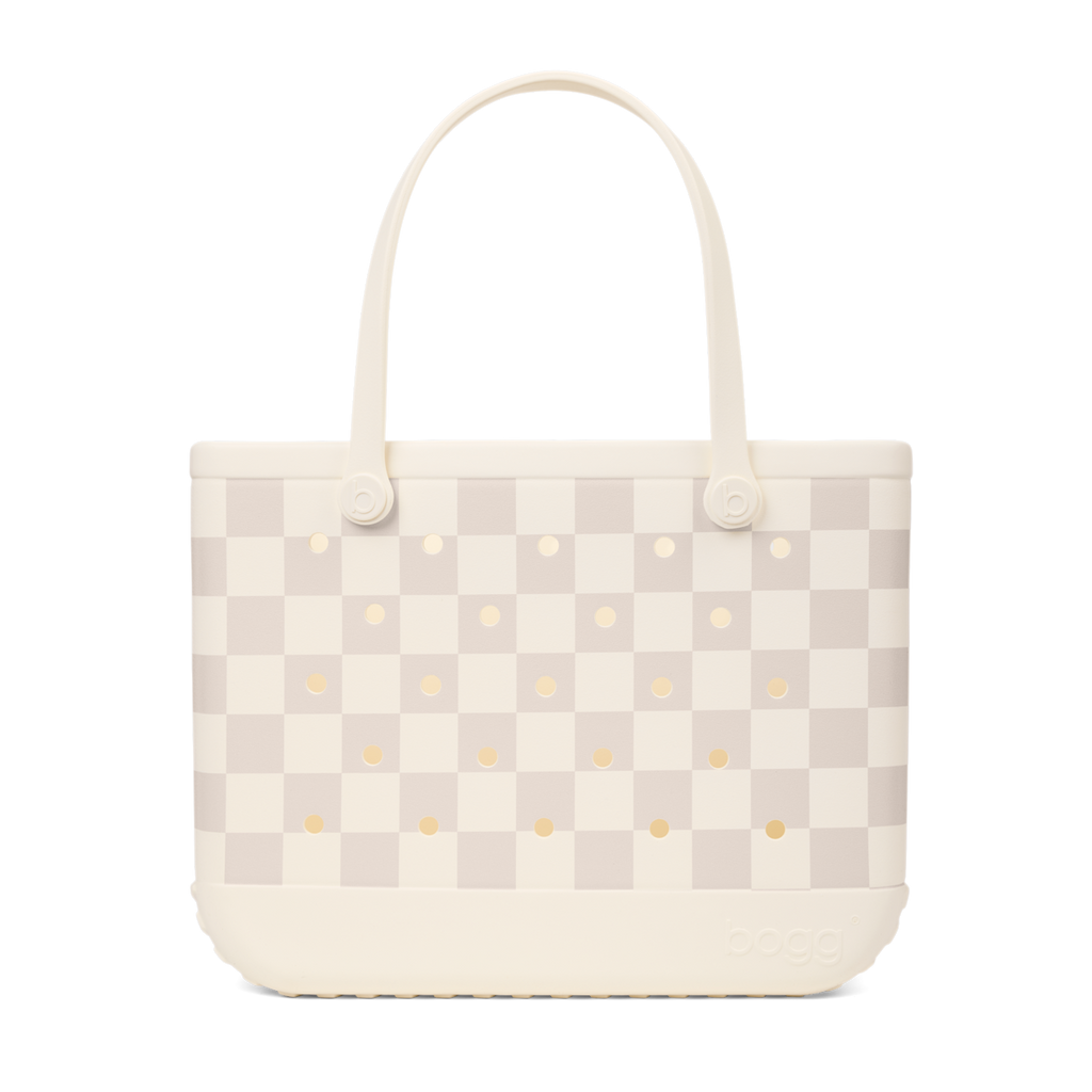 Large Washable Tote Bag Checkered Coconut/Mushroom for Poolside Essentials