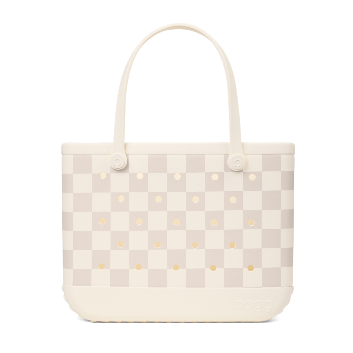 Large Washable Tote Bag Checkered Coconut/Mushroom for Poolside Essentials