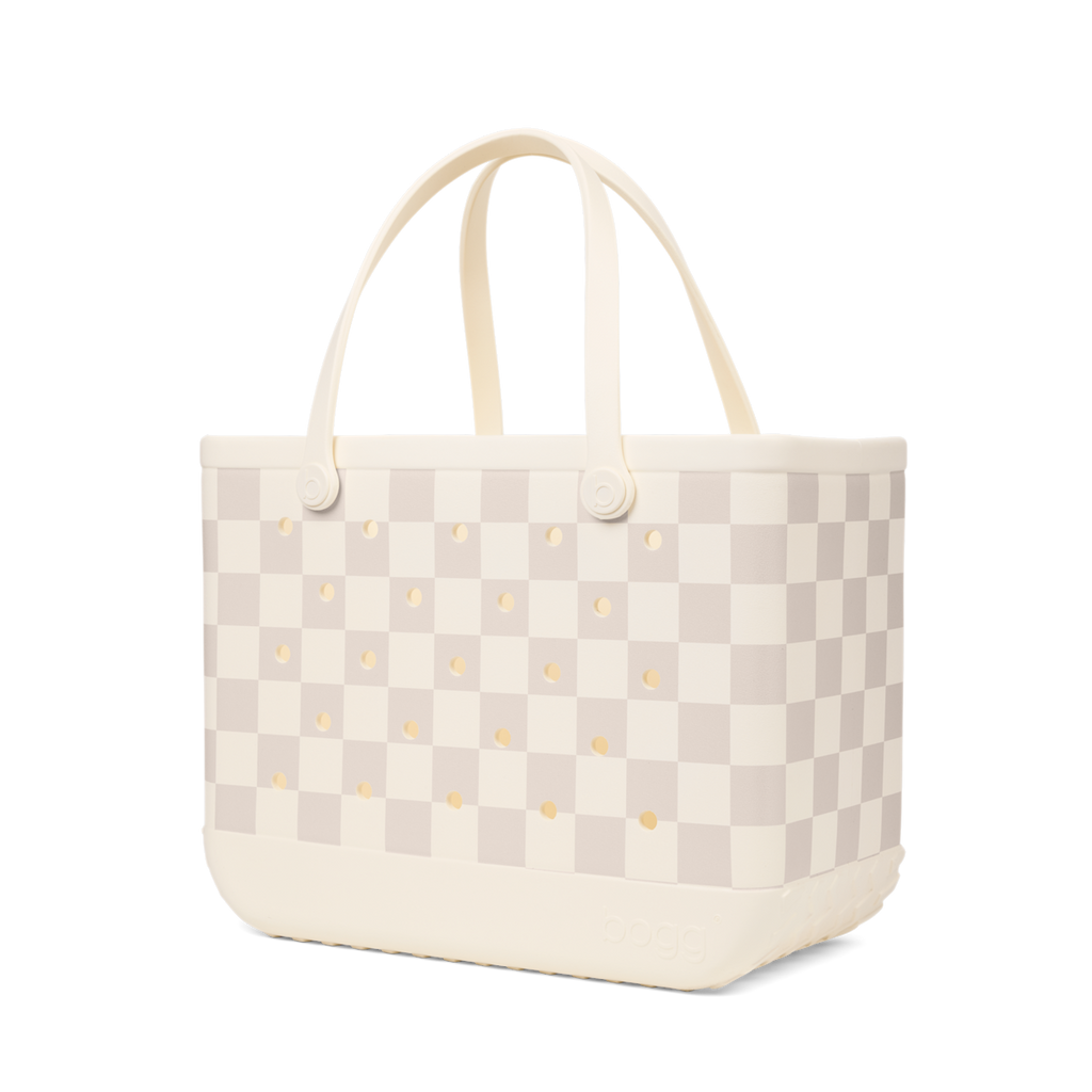 Large Washable Tote Bag Checkered Coconut/Mushroom for Poolside Essentials