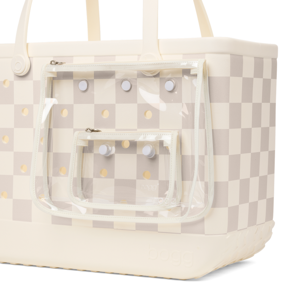 Large Washable Tote Bag Checkered Coconut/Mushroom for Poolside Essentials