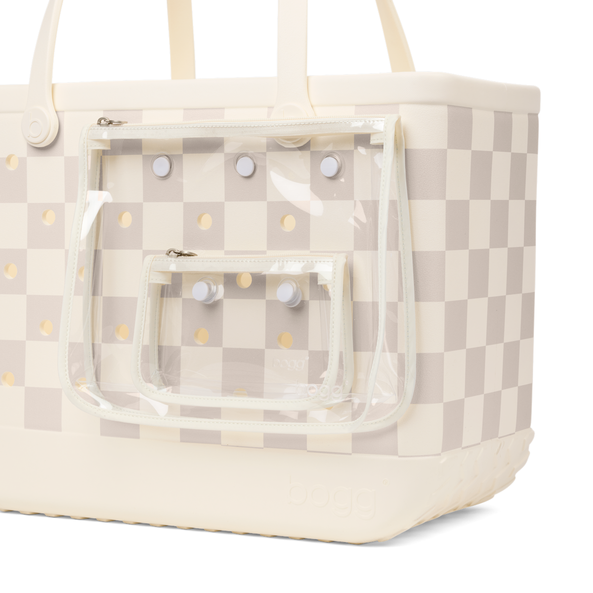 Large Washable Tote Bag Checkered Coconut/Mushroom for Poolside Essentials