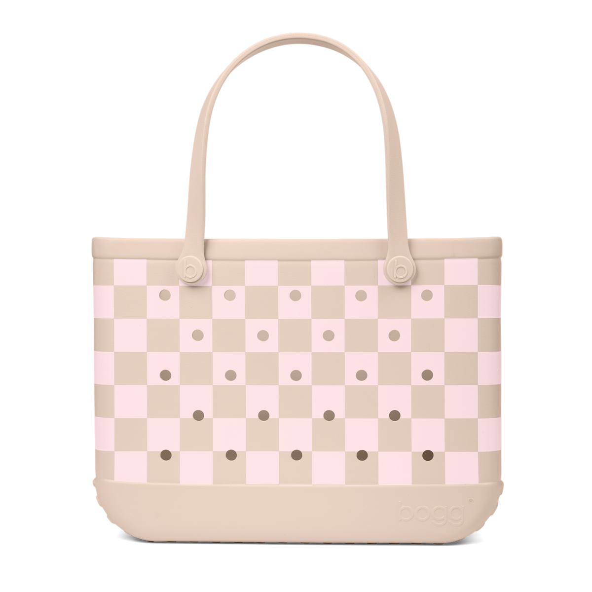 Large Washable Tote Bag Checkered Linen/ Pink Marshmallow for Poolside Essentials