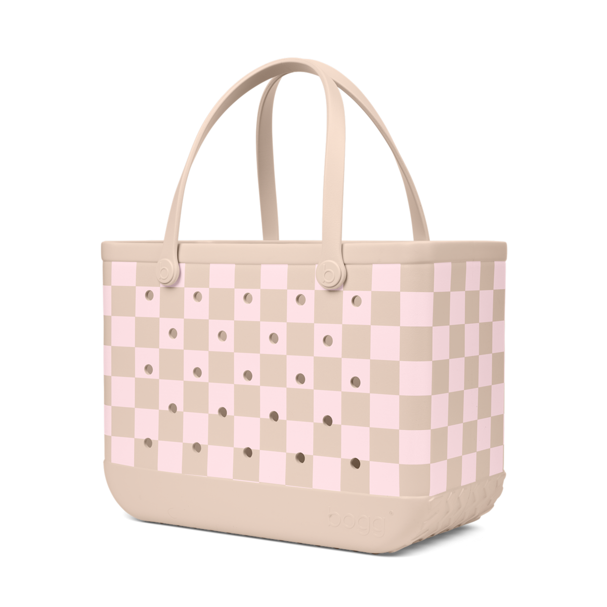 Large Washable Tote Bag Checkered Linen/ Pink Marshmallow for Poolside Essentials