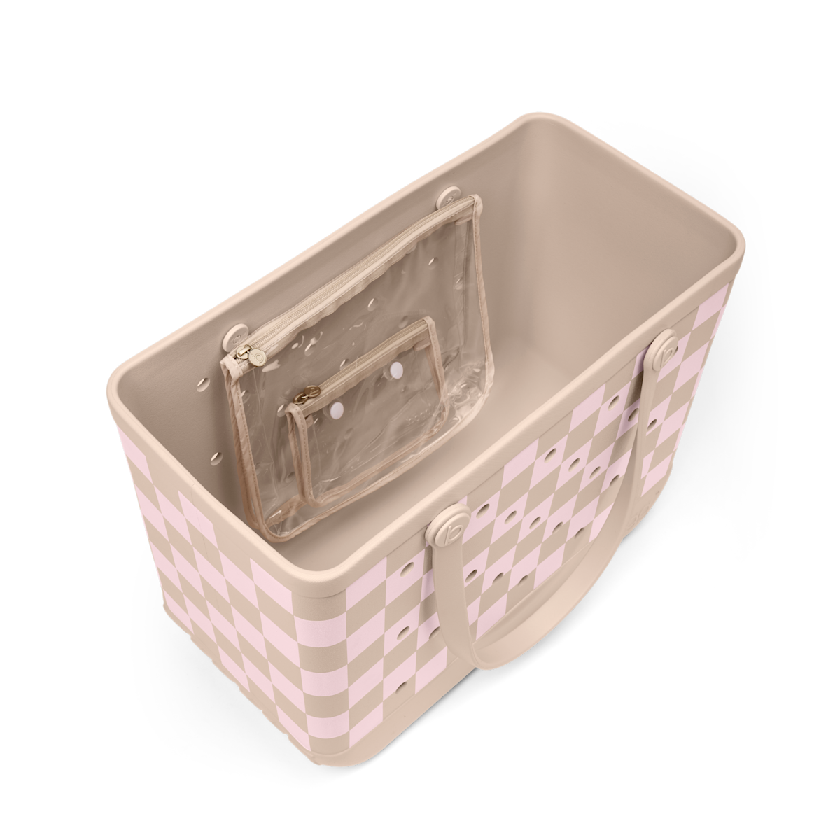 Large Washable Tote Bag Checkered Linen/ Pink Marshmallow for Poolside Essentials