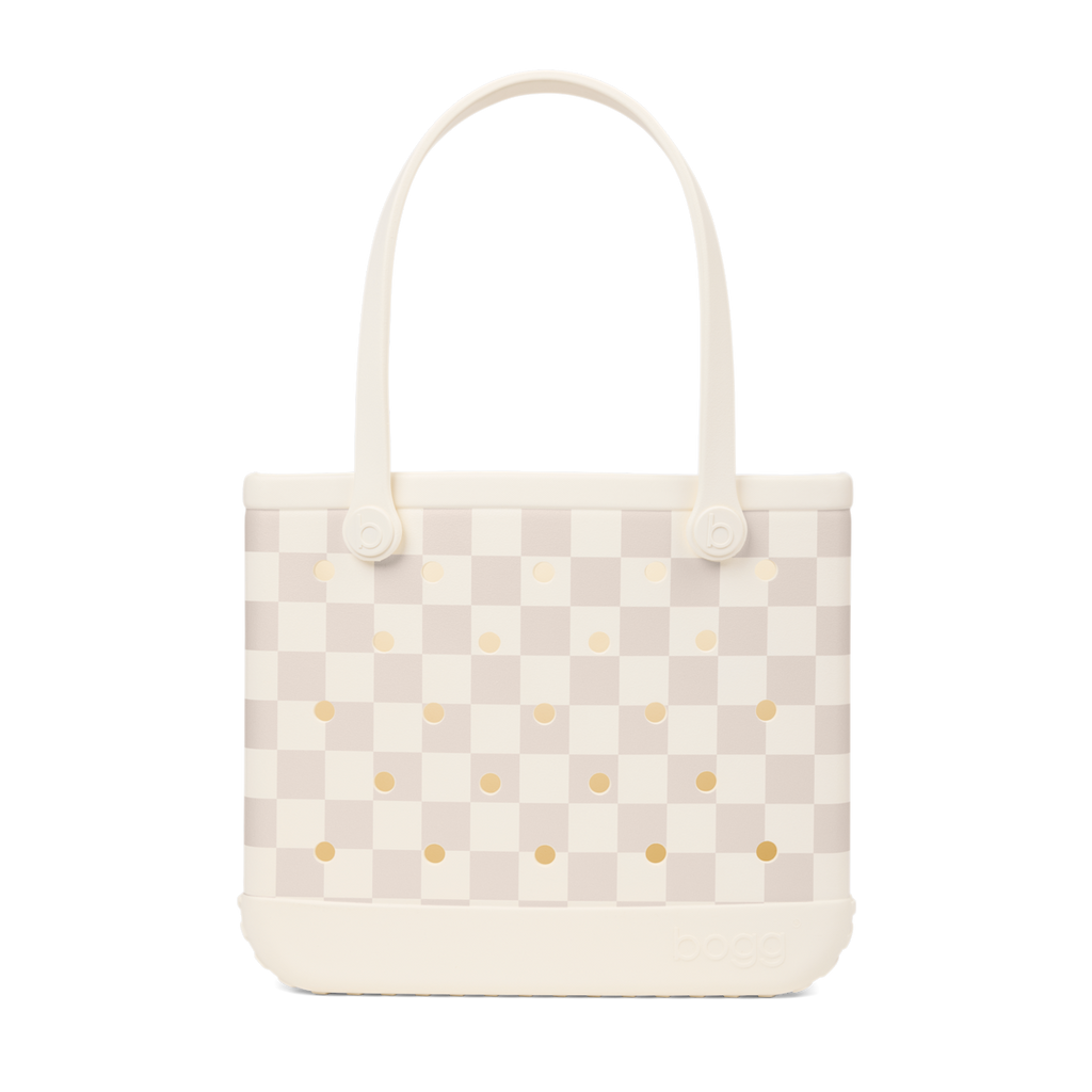 Medium Washable Tote Bag Checkered Coconut/Mushroom for Poolside Essentials