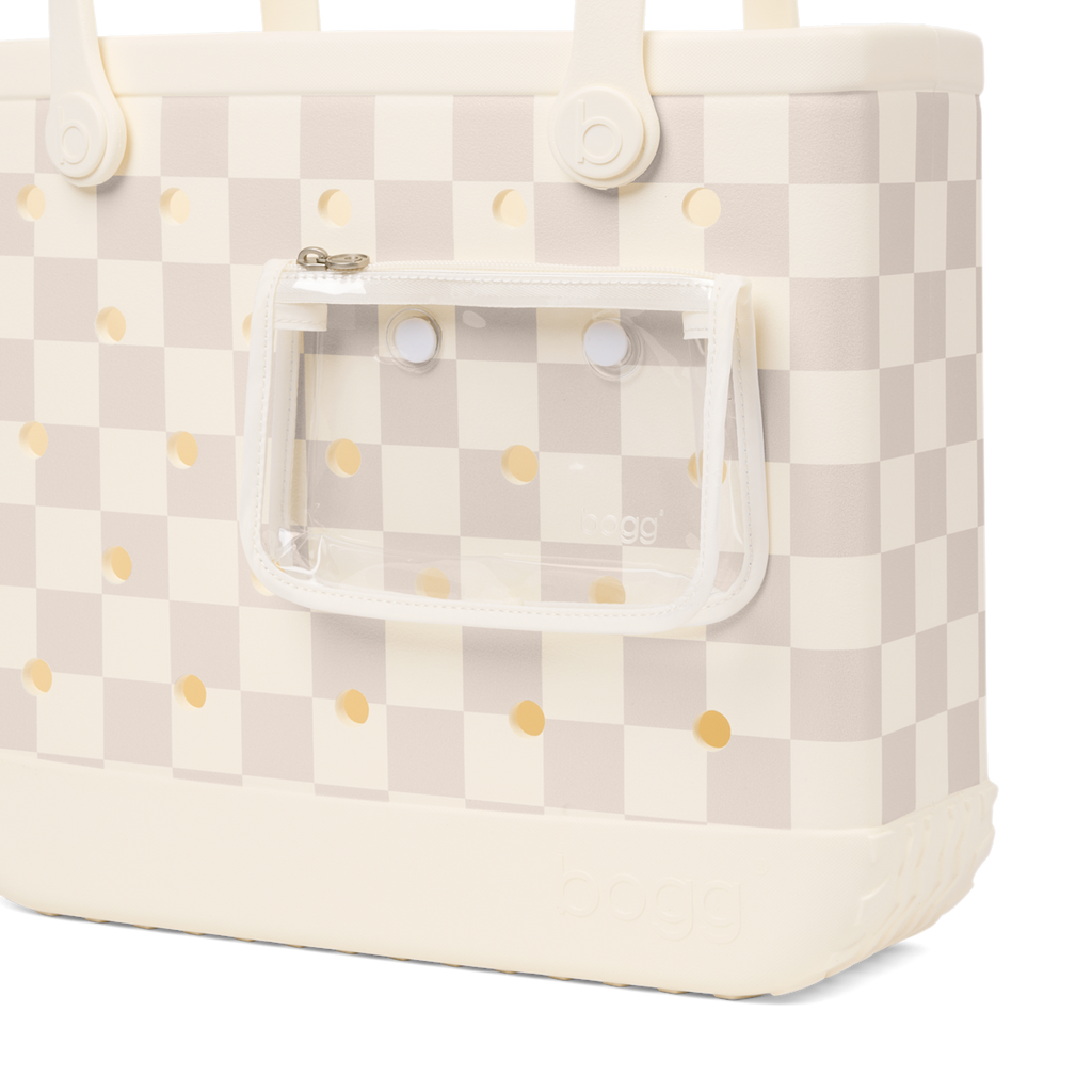 Medium Washable Tote Bag Checkered Coconut/Mushroom for Poolside Essentials