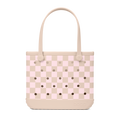 Medium Washable Tote Bag Checkered Linen/ Pink Marshmallow for Poolside Essentials