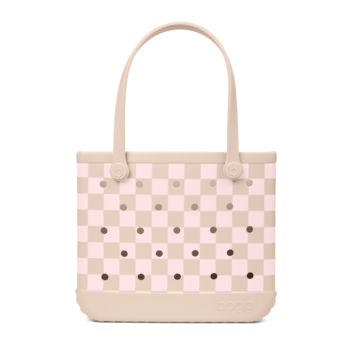 Medium Washable Tote Bag Checkered Linen/ Pink Marshmallow for Poolside Essentials