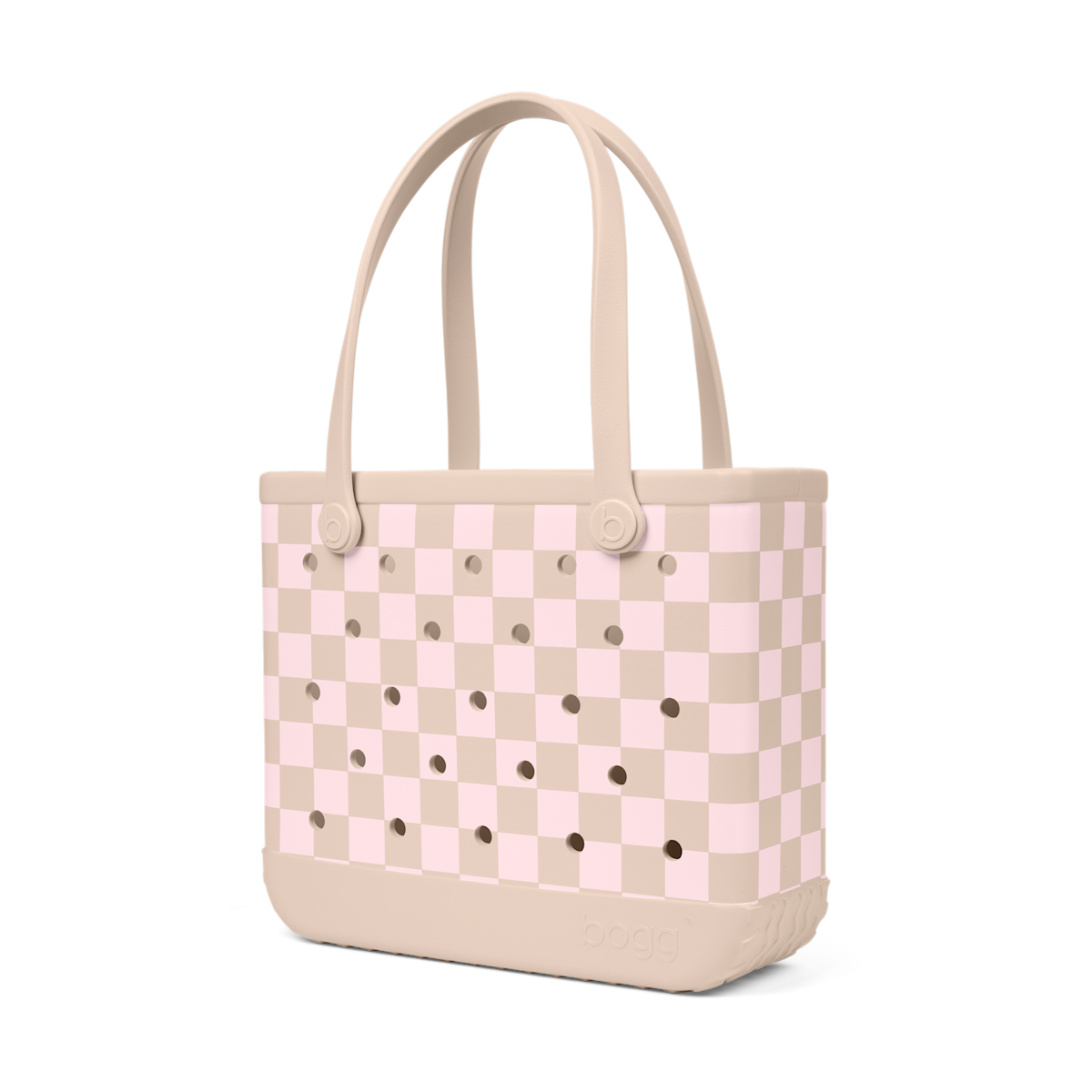 Medium Washable Tote Bag Checkered Linen/ Pink Marshmallow for Poolside Essentials
